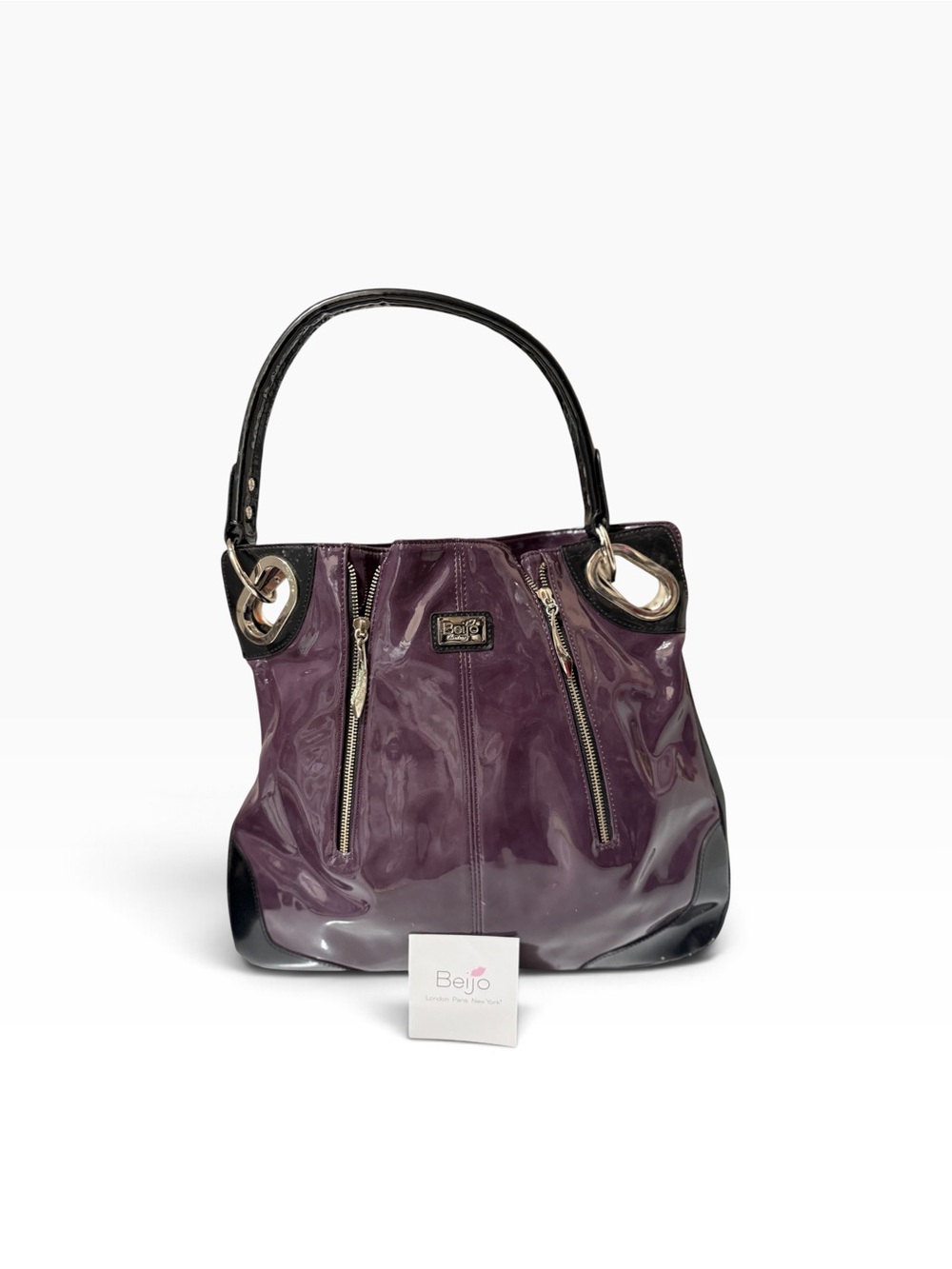 Beijo Plum Patent Shoulder Bag with Black Trim in good condition